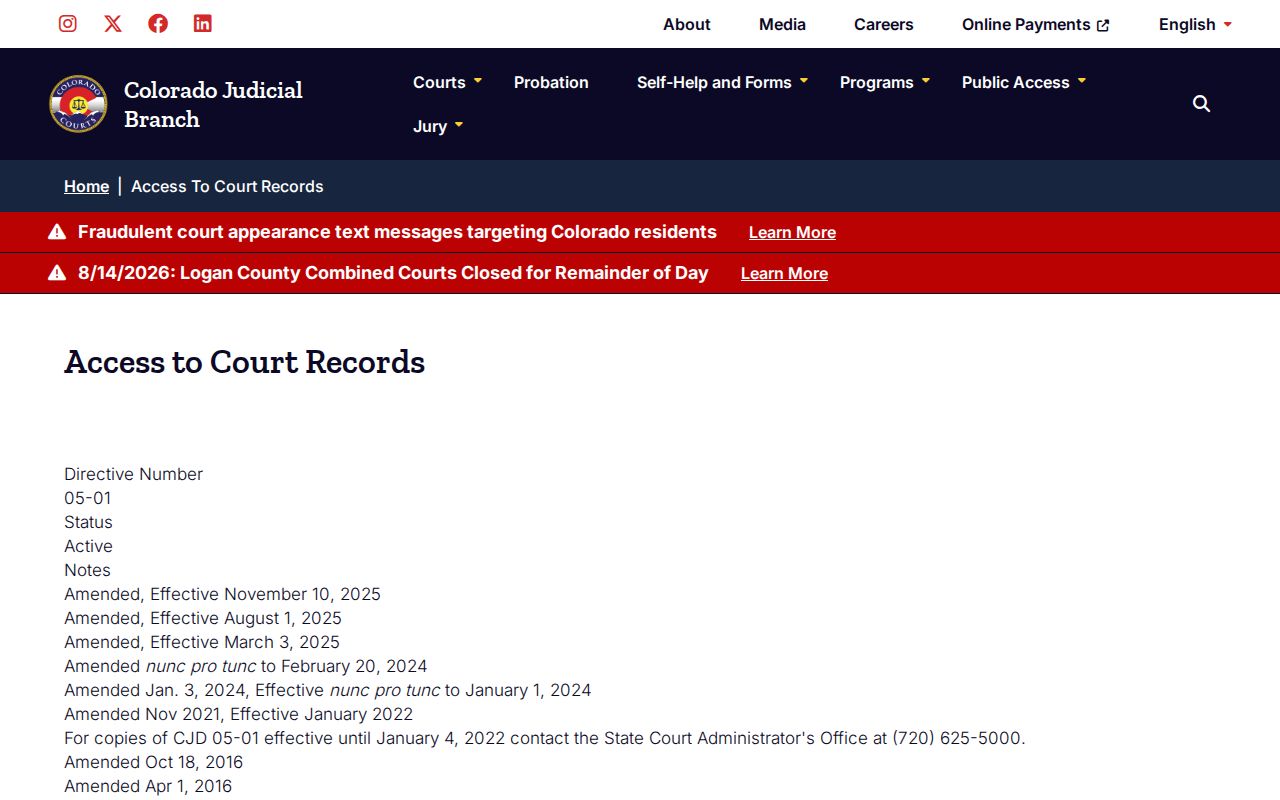 El Paso County case search access rules under CJD 05-01