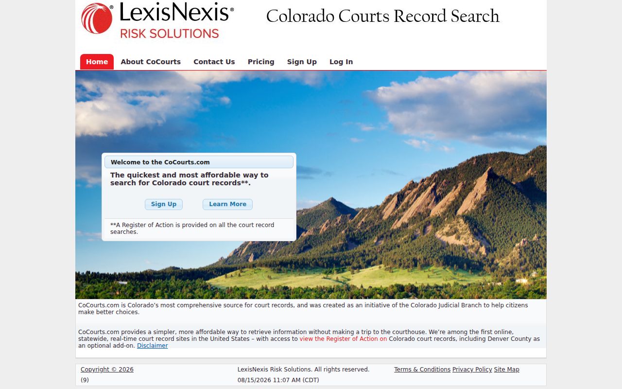 El Paso County case search through the authorized CoCourts register service