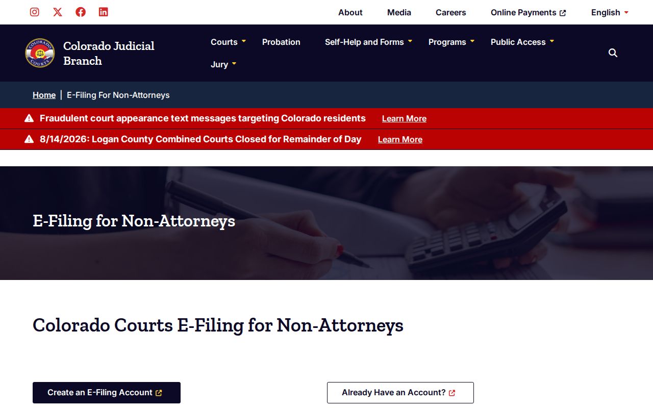 El Paso County civil docket non-attorney e-filing system