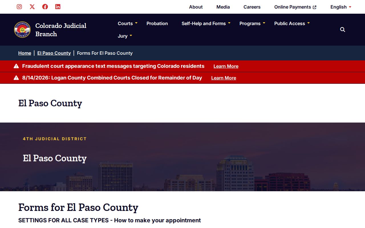 El Paso County court calendar setting forms and procedures