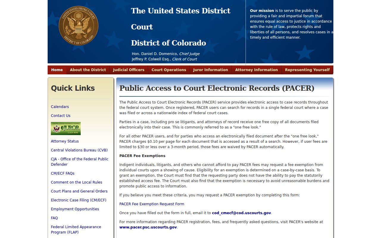 El Paso County court records federal District of Colorado PACER access