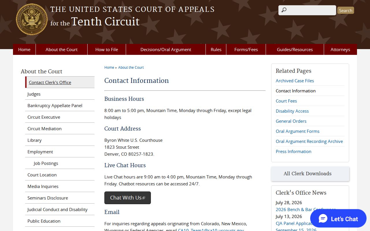 El Paso County court records Tenth Circuit clerk contact channel