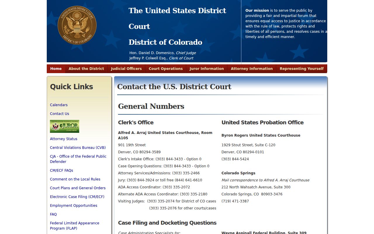 El Paso County court docket federal courthouse contact page