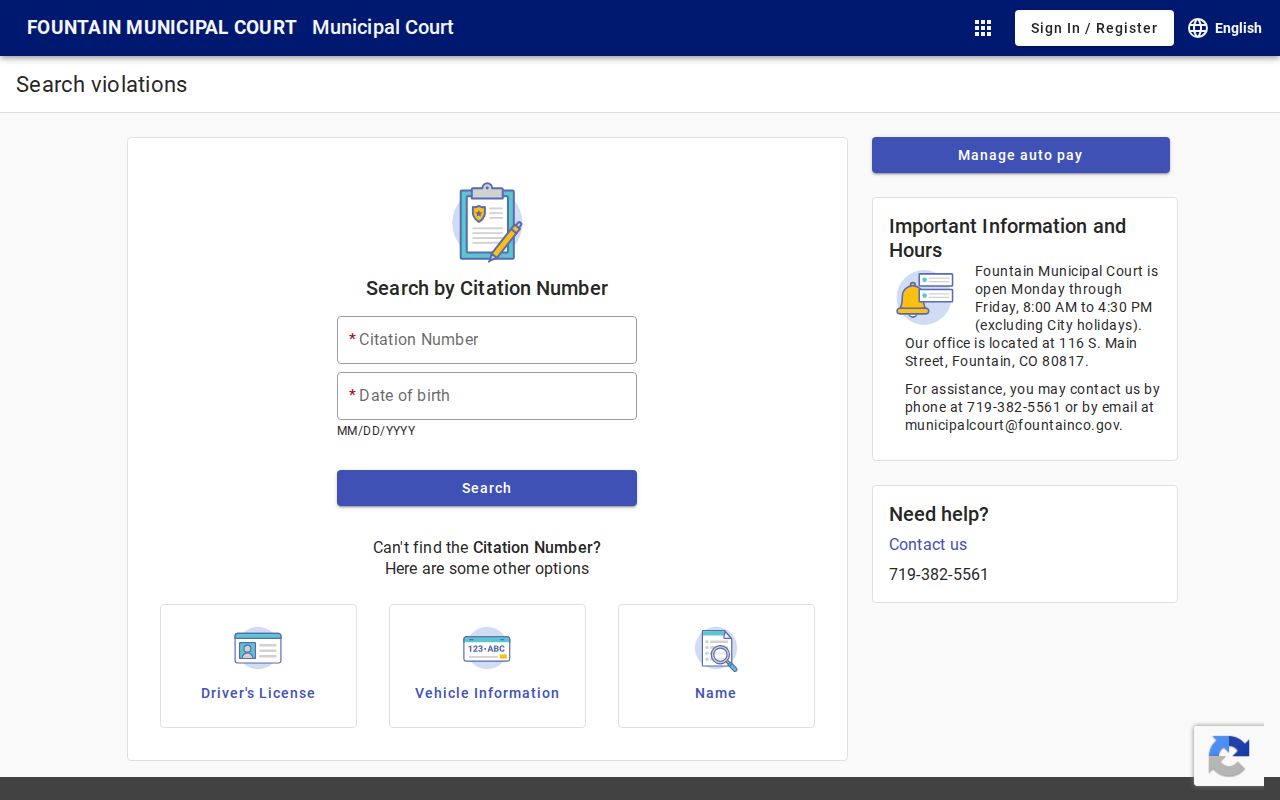 El Paso County traffic court records Fountain citation search